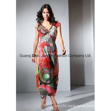 Women Knit Pleated Medallion Print Maxi Dress